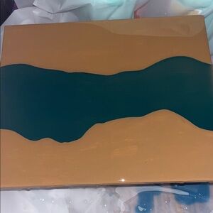Handmade Abstract Teal and Tan Wood Plaque made with Resin